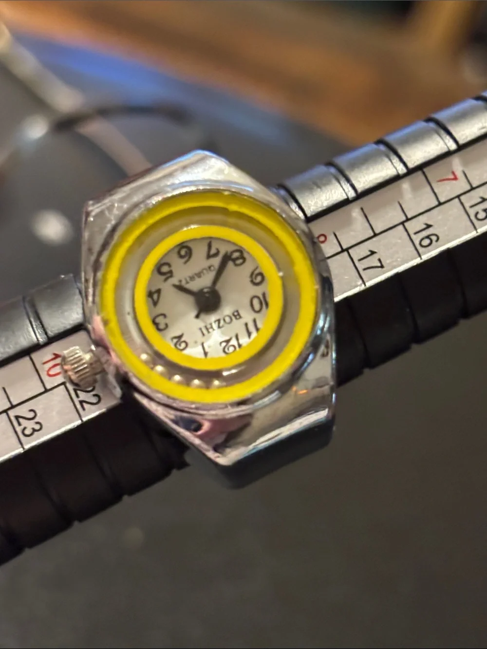 Bozhi Yellow Accent Women's‎ Ring Watch - Silver Tone